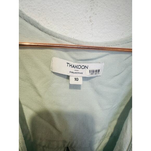 Thakoon Collective Women's Mint Tie Waist Cap Sleeves Plunge Neck Romper Size 10 - Picture 8 of 12